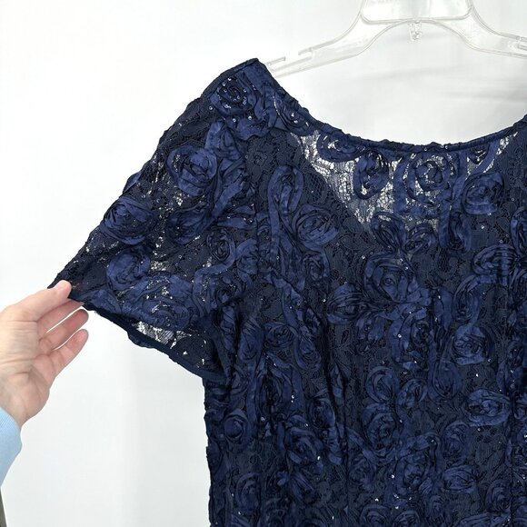 ALEX EVENINGS maxi dress gown sequins formal special occasion navy blue plus 20W - Picture 5 of 10